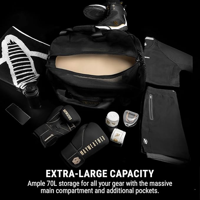 Hayabusa Mayweather Mesh Gym Bag - Black/Gold, 70L-StrideForce Fitness