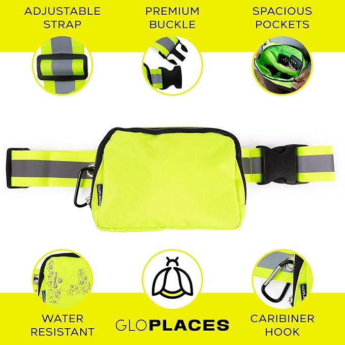Reflective Belt Bag Night Sash for Night Safety - High Visibility Hip Bag Waist Pack with Large Storage Pouch - Adjustable Night Fanny Pack for Dog Walking, Hiking, Biking-StrideForce Fitness