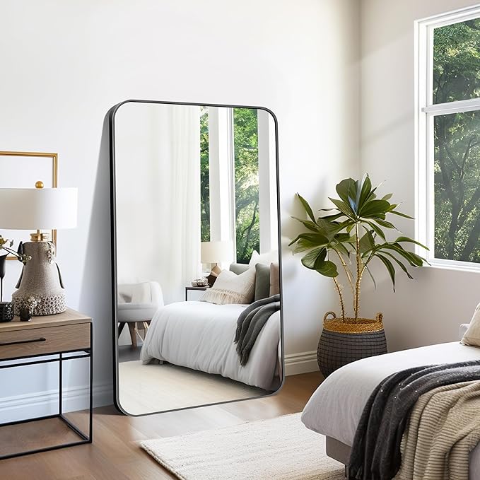 FORBATH Large Bathroom Mirror 60x36 Inches, Black Oversized Wall Mirror for 2 Sinks Aluminum Frame Wall Mounted Rounded Corner Morndern Mirror for Bathroom Bedroom Entryway Living Room-StrideForce Fitness