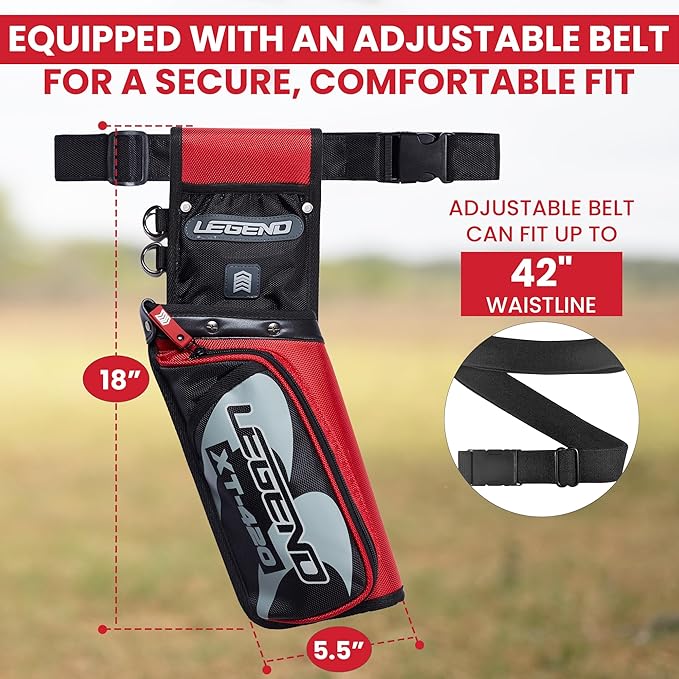 Legend XT420 Field Quiver - Left or Right-Handed Quiver Arrow Holder, Archery Quiver with 3 Arrow Tube, Durable Nylon Hip Quivers with Multiple Pockets for Archery Accessories, Score Card & Tools-StrideForce Fitness