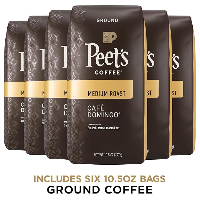 Peet's Coffee, Medium Roast Ground Coffee - Café Domingo 63 Ounces (6 Bags of 10.5 Ounces)-StrideForce Fitness