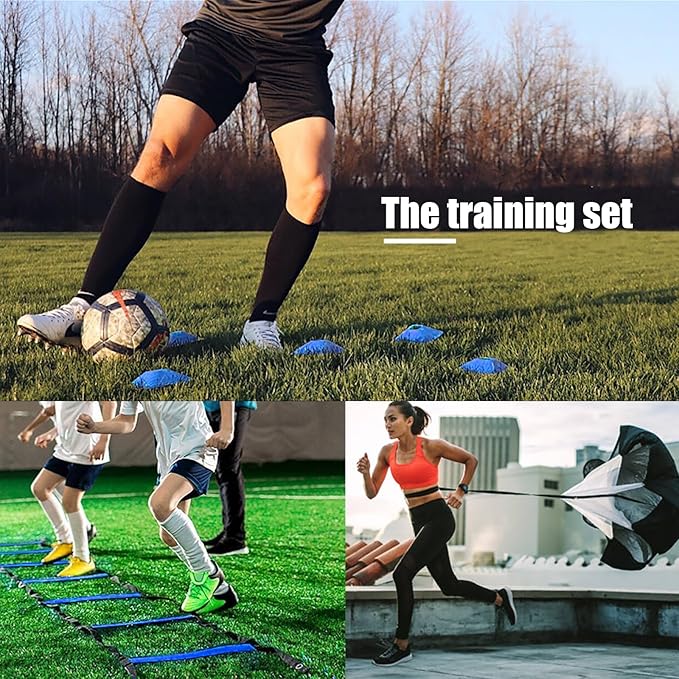 Football Training Equipment | Speed Agility Training Set, Including 1 Agility Ladder, 4 Steel Piles,12 Disc Cones,1 Resistance Umbrella .| for Athletes/Sports Including Football & Basketball-StrideForce Fitness