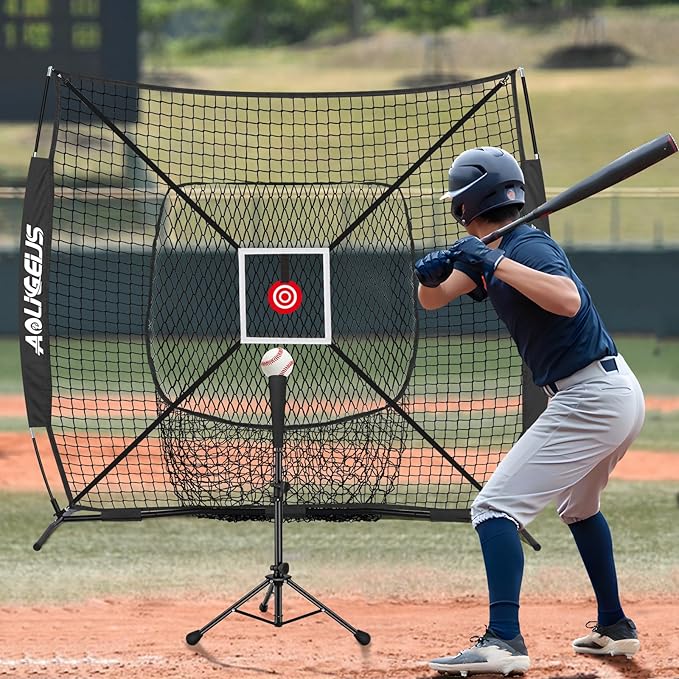 6'X6' Baseball Softball Practice Net,Pitching Net,Batting Net,with Bonus Strike Zone,Target and Bow Frame,for Hitting,Pitching,Catching-StrideForce Fitness