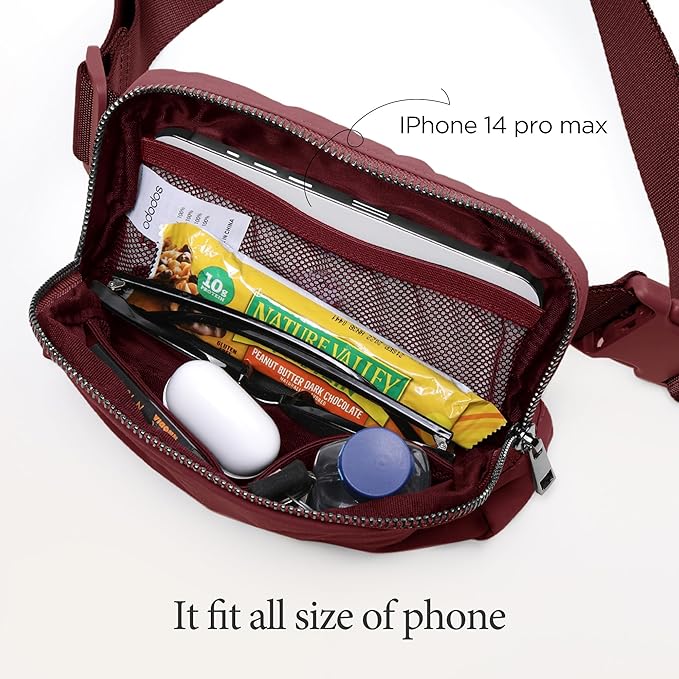 ODODOS Unisex Mini Belt Bag with Adjustable Strap Small Fanny Pack for Workout Running Traveling Hiking, Wine-StrideForce Fitness