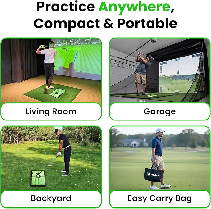 5-in-1 Golf Hitting Mat Set - Golf Training Aid with Path Feedback mat with Turf Patch, Replaceable mat, Impact Tape, Swing Arm Band & Carry Bag - Indoor & Outdoor Golf Mat for Practice-StrideForce Fitness