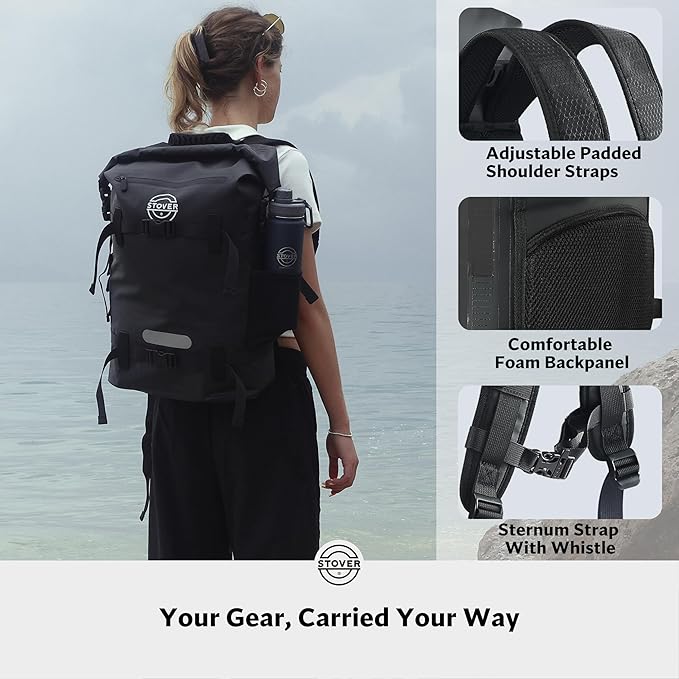 STOVER 5/10/25/30/40/55L Waterproof Backpack- Floating Dry Bag for Kayaking, Travel, Beach, Hiking, & Camping, Men/Women-StrideForce Fitness