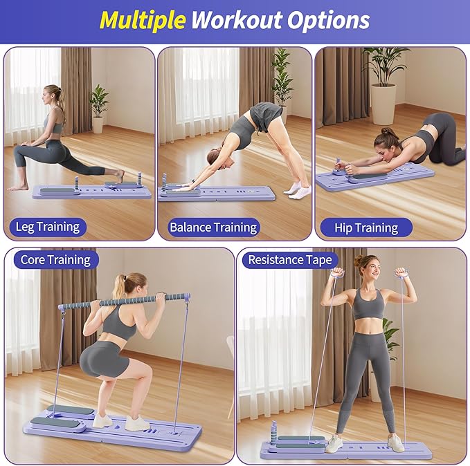 Pilates Reformer Set, ESBANY Pilates Board with Phone Holder, Multi-Purpose Foldable Pilates Reformer Machine, Portable Home Pilates Slider Board Equipment for Home Workout, Fitness, Exercise, Abs-StrideForce Fitness