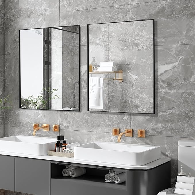 30x48 Inch Black Bathroom Mirror for Wall, Aluminum Frame Rectangle Rectangular Vanity Mirror, Modern Large for Bedroom, Living Room, Horizontal or Vertical-StrideForce Fitness
