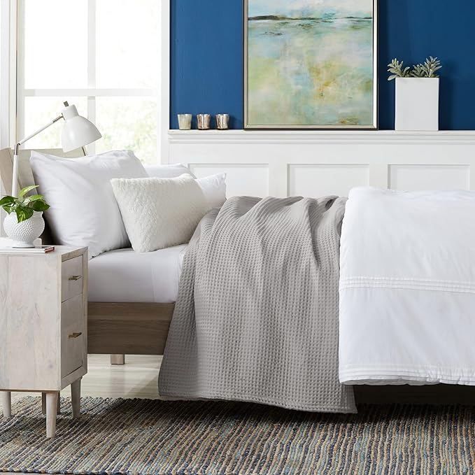 100% Cotton Waffle Weave Bed Blanket | Soft, Breathable, and Lightweight Blanket for All-Season | Perfect for Layering | Brielle Collection (Full/Queen, Light Grey)-StrideForce Fitness