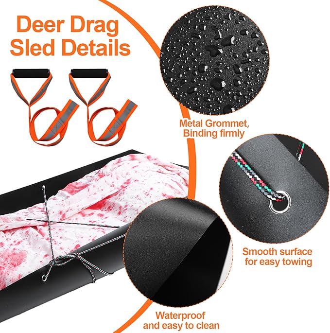 2 Pcs Deer Drag Sleds Deer Sled Game Hauler with 2 Pcs Heavy Duty Drag Strap for Duck Hunting Ice Fishing Accessories Rope Pulling Harness for Hunting Gift-StrideForce Fitness