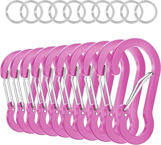 sprookber 3.2 Inch Aluminum Carabiner Clips D Ring, Caribeaner Spring Snap Hook with Keychain for Camping, Hiking, Gym & Outdoor Gear, Set of 10-StrideForce Fitness