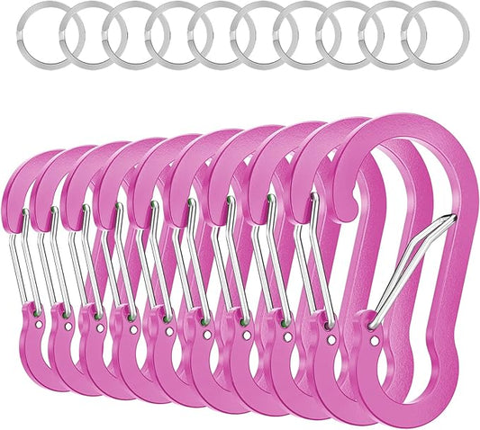 sprookber 3.2 Inch Aluminum Carabiner Clips D Ring, Caribeaner Spring Snap Hook with Keychain for Camping, Hiking, Gym & Outdoor Gear, Set of 10-StrideForce Fitness