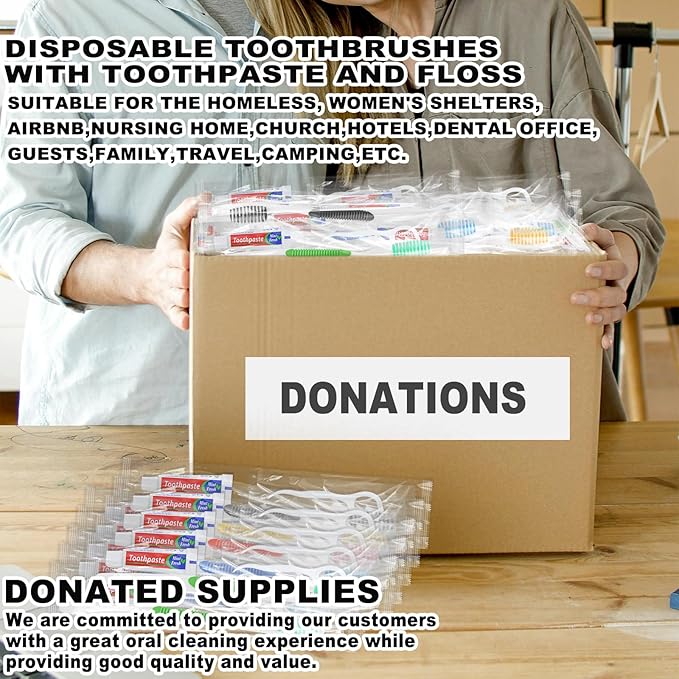 HAIFOTRVA Disposable Toothbrushes with Toothpaste and Floss,30pcs Single Use Individually Wrapped Disposable Travel Toothbrushes and Dental Floss Kit Bulk for Homeless,Airbnb,Dentist,Hotel(5 Colors)