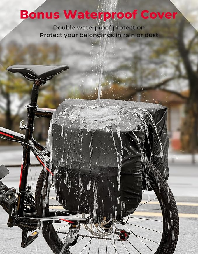 KEMIMOTO Bike Bag Panniers with Rain Cover, 34L Waterproof Bicycle Saddle Bag for Rear Rack Mountain Biking Bags Storage, Ebike Accessories for Commuter Grocery Shopping Travel Carrier, Grey-StrideForce Fitness