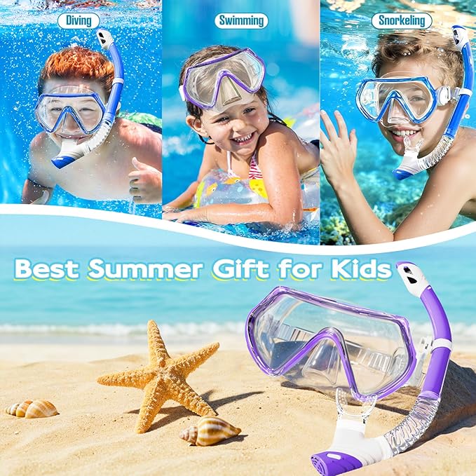 Snorkeling Gear for Kids, Kids Snorkel Set for Ages 3-14, Anti-Fog Diving Mask and Dry Top Snorkel Combo Set, Unisex Swimming Goggles-StrideForce Fitness