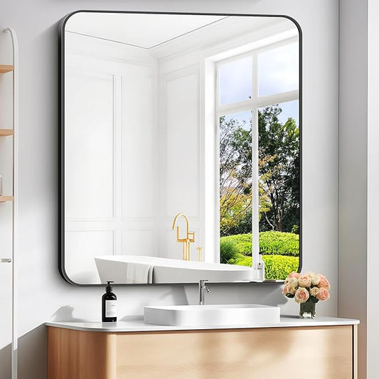 40" x 36"Bathroom Mirror, Matte Black Wall Mirror with Metal Frame, Decorative Rectangular Vanity Mirror for Bedroom Bathroom Living Room Entryway (Horizontal/Vertical)-StrideForce Fitness