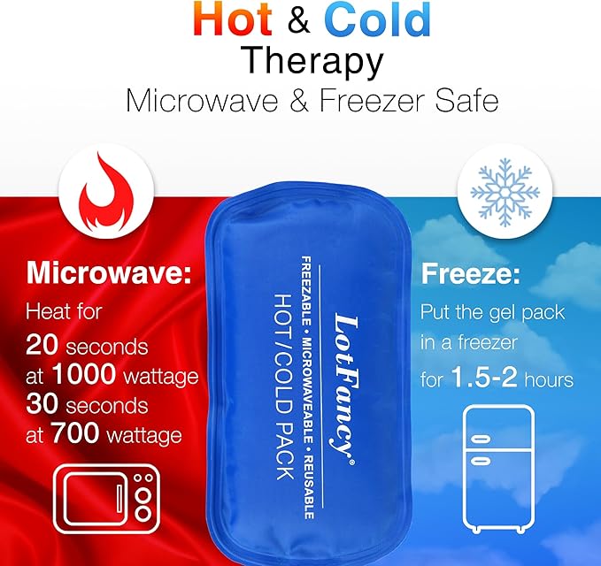 LotFancy Gel Ice Packs, 2pc Reusable Hot Cold Pack for Therapy, Heating Cooling Gel Pad, Pain Relief for Face, Head, TMJ, Wisdom Teeth, Oral Facial Surgery, Sport Injuries, Migraine, Muscle Joint-StrideForce Fitness