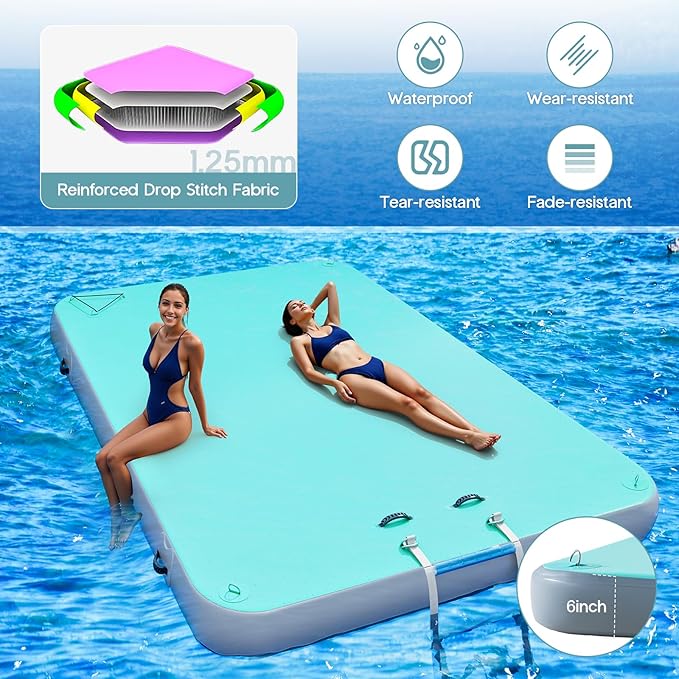Specraft Inflatable Floating Dock, Non-Slip Air Dock Platform loating Island Raft with Rope Ladder for Pool Lake Beach Ocean-StrideForce Fitness