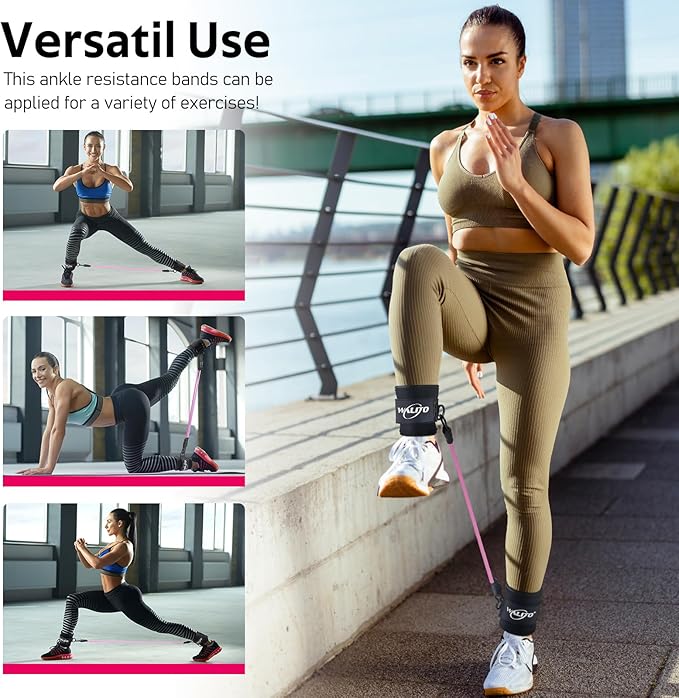 WALITO Ankle Resistance Bands with Cuffs, Exercise Bands for Legs and Butt, Booty Workout Equipment for Kickbacks and Hip Fitness Training