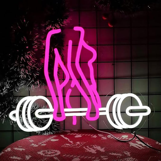 Neon Woman Barbell Neon Sign Dumbbell Lady Neon Light Barbell Light Sign Dimmable Weightlifting LED Neon Light for Home Gym Decor Bar Pub Lifting Wall Room Decor Man Cave Game Room 16.5"×12.4"-StrideForce Fitness