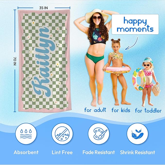 JML Personalized Beach Towel with Name, Custom Flower Beach Towel, Customized Microfiber Pool Towel, Quick Dry & Absorbent Swim Towel for Adult,Anniversary, Birthday, Summer Holiday,Vacation-StrideForce Fitness