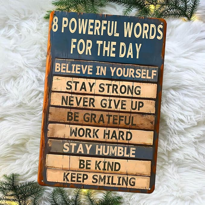 Motivational Metal Tin Sign - 8 Powerful Words for The Day Posters - Inspirational Wall Art Positive Quotes for Home Gym Office Classroom Decor Durable Rustic Wall Decor for Teens Adults 8x12 Inch-StrideForce Fitness