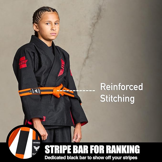 Elite Sports Kids Brazilian Jiu Jitsu Belts Preshurunk Martial Arts Youth BJJ Belts for Girls & Boys with BJJ Ranking Stripes-StrideForce Fitness