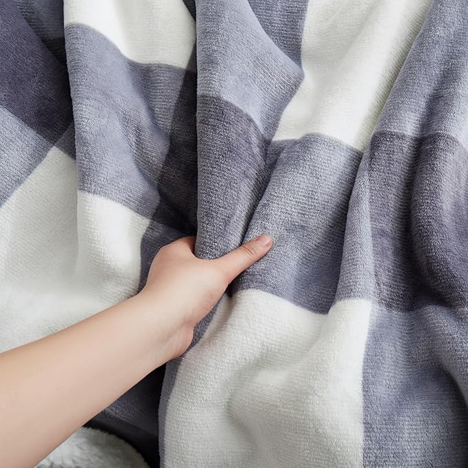 PU MEI Sherpa Blanket Fleece Throw Blanket Twin Plaid Thick Bed Blanket, Soft Warm Cozy Grey Checkered Throw Blanket 60"*80"-StrideForce Fitness