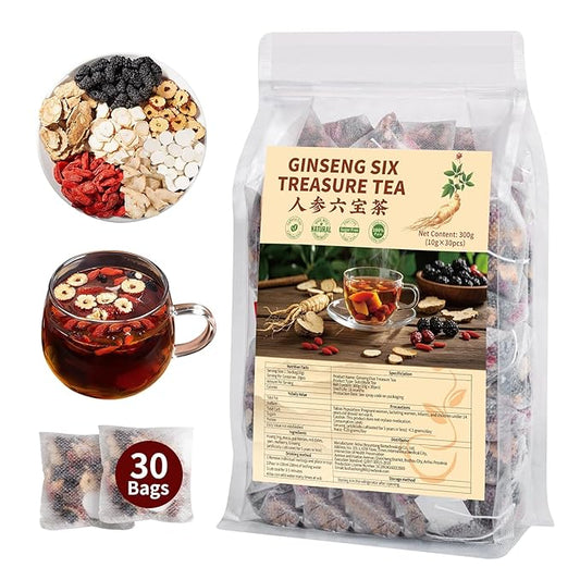 Kidney Tea Formula Ginseng Six Treasure Tea - Natural Chinese Traditional Herbal Ginseng Five Treasures Kidney Detox Cleanse Teabag For Men Women (30 Bags/1 Pack)-StrideForce Fitness