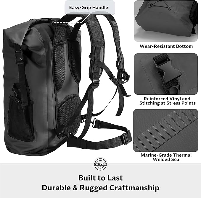 STOVER 5/10/25/30/40/55L Waterproof Backpack- Floating Dry Bag for Kayaking, Travel, Beach, Hiking, & Camping, Men/Women-StrideForce Fitness