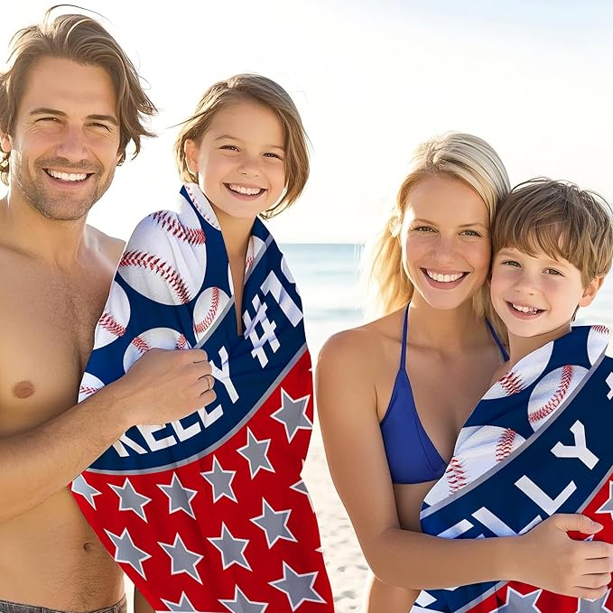 Personalized Beach Towel With Name, Custom Beach Towel with Name, Customized Baseball Microfiber Pool Towel, Quick Dry & Absorbent Swim Towel for Adult,Anniversary, Birthday, Summer Holiday,vacation-StrideForce Fitness