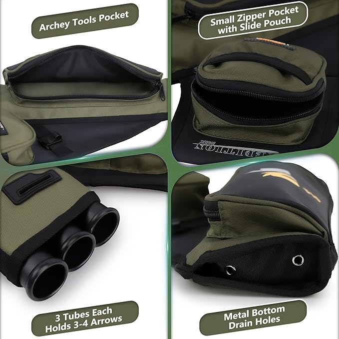 SUNYA Archery Hip Quiver for Arrows. Includes 3 Tubes Arrow Holder, Accessories Pockets and Waist Belt. Fit for Compound and Recurve Bow Practice.-StrideForce Fitness