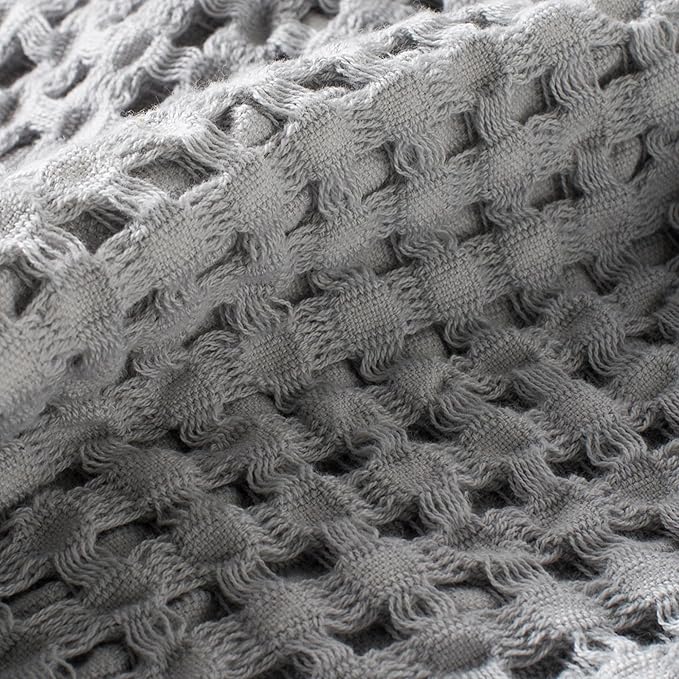 Carriediosa 100% Cotton Waffle Weave Blanket 400GSM Breathable Thermal Blankets for Bed Couch Sofa Soft and Cozy Throws for All Season Home Decor, 50"X 60" Light Grey-StrideForce Fitness