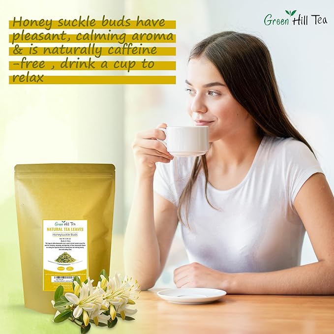 Greenhilltea traditional health herbs, Premium Honeysuckle buds, honey suckle tea NO GMO, NO Additives, Caffeine free dried herbal tea 5 OZ-StrideForce Fitness