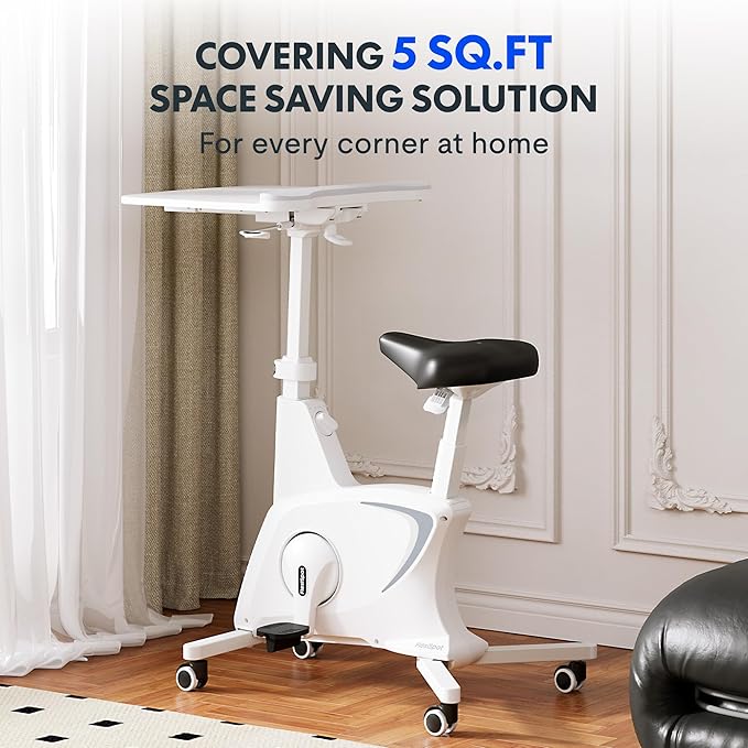 FLEXISPOT Exercise Bike with 2D Desktop, Space Saving Under Desk Bike with Removable Desk, Stationary Bikes Indoor Bikes with 300LBS Heavy Duty 8-Level Resistance Flywheel Optional LCD, V9PRO/V9MAX-StrideForce Fitness