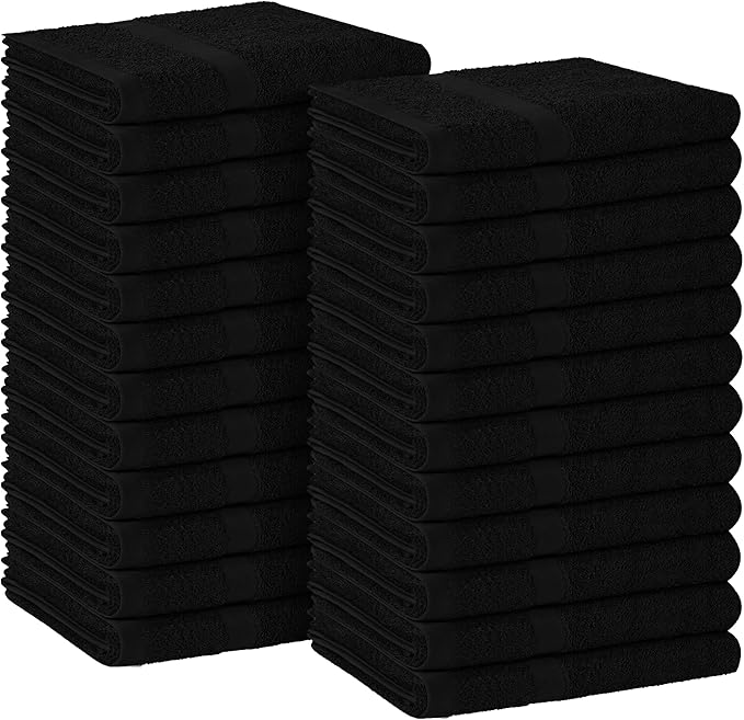 Avalon Salon Towel - Black Hand Towels Bulk Pack of 24-100% Cotton Absorbent Spa, Facial & Gym Towels for Working Out - 16x27 Inches (Not Bleach Proof)-StrideForce Fitness