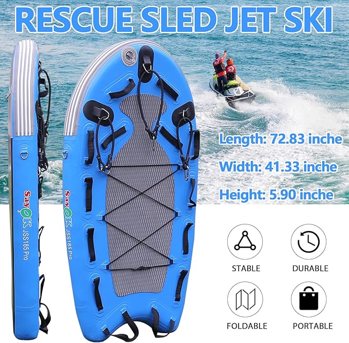 SAYOK Large Inflatable Sled Water Floating Mat Jet Ski Sled Board for Professional Emergency Rescue, Big Wave Surfing-StrideForce Fitness