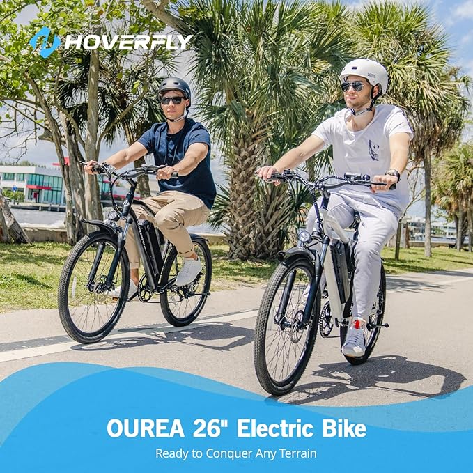 HOVERFLY OUREA 26" Electric Bike for Adults, 750W Peak Motor Mountain Ebike, 20MPH Up to 40 Miles, UL2849 Certified, 7-Speed, Removable Battery, Shock Absorber, Fat Tire Commuter E-Bike-StrideForce Fitness