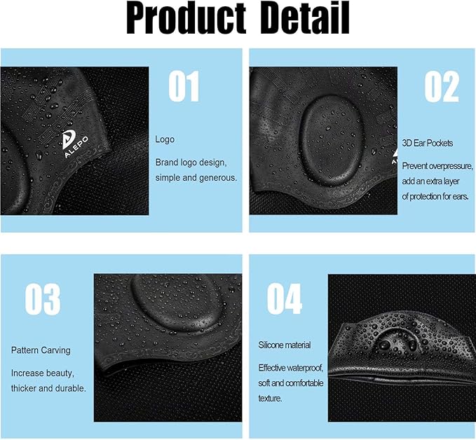 2 Pack Unisex Swim Caps with 3D Ear Protection, Durable Flexible Silicone Swimming Hats for Women Men Kids Adults, Bathing Swimming Caps for Short/Long Hair with Ear Plugs&Nose Clip-StrideForce Fitness