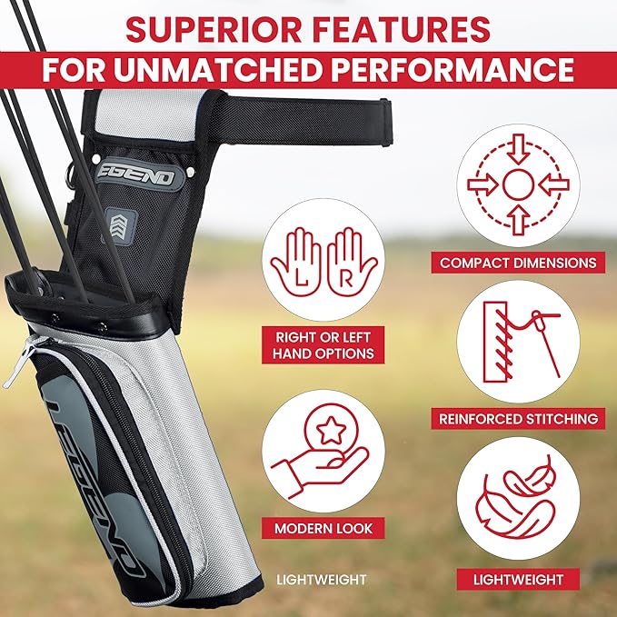 Legend XT420 Field Quiver - Left or Right-Handed Quiver Arrow Holder, Archery Quiver with 3 Arrow Tube, Durable Nylon Hip Quivers with Multiple Pockets for Archery Accessories, Score Card & Tools-StrideForce Fitness