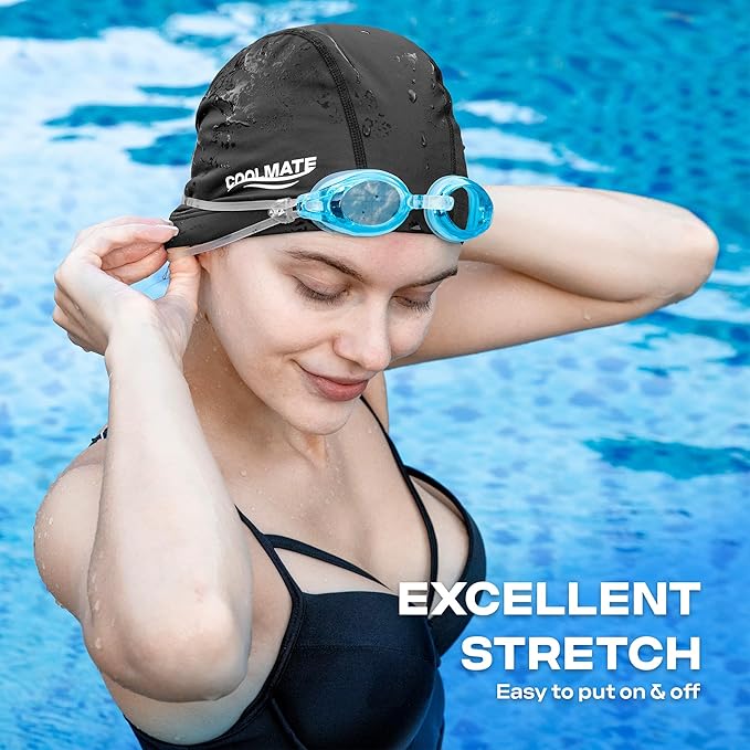 COOLMATE Fabric Swim Cap for Adult Women Men Kid 3 4 6 8 14 16, Silicone Water Resistant Layer, Cloth Swim Cap Gifts for Swimmers, Lightweight for Pool, Lap Swimming (1 pc)-StrideForce Fitness