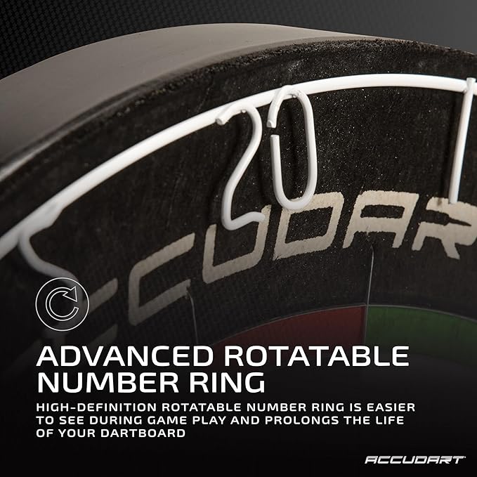 Accudart Edge Bristle Dartboard - Razor Thin Spider Wire Reduces Bounce Outs - Premium Brazilian Sisal - Advanced Metal Number Ring - Increased Playing Area - Super Thin Bullseye-StrideForce Fitness