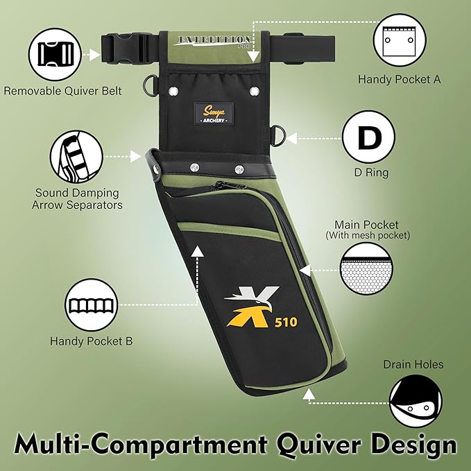 SUNYA X510 Field & Competition Hip Arrow Quiver | 3-Slot Noise-Free Archery Quiver with Sturdy Storage System (42x18cm)-StrideForce Fitness