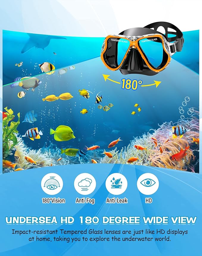 Greatever Dry Snorkel Set,Panoramic Wide View,Anti-Fog Scuba Diving Mask,Professional Snorkeling Gear-StrideForce Fitness