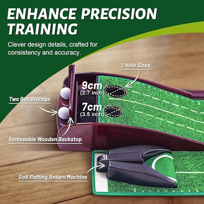 Indoor Putting Mat - Green with 3 Tracks & Auto Ball Return, Mini Golf Game & Practice Equipment, Gift for Golfer Lovers-StrideForce Fitness