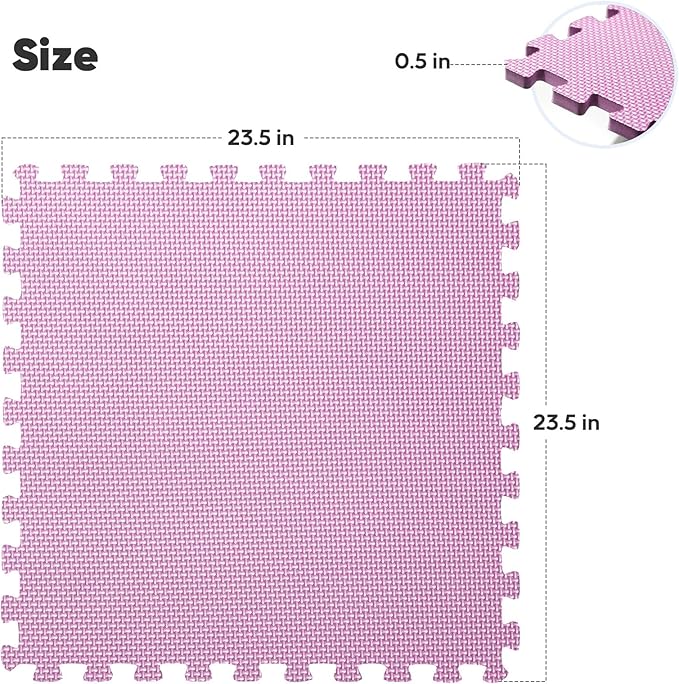 Home Gym Mat, Puzzle Exercise Mat, EVA Interlocking Foam Floor Tiles for Home Workout Equipment and Kids' Play Areas - Blue, 24 in x 24 in x ½ in - (Pink, 16 Pack(64 SQ FT))-StrideForce Fitness