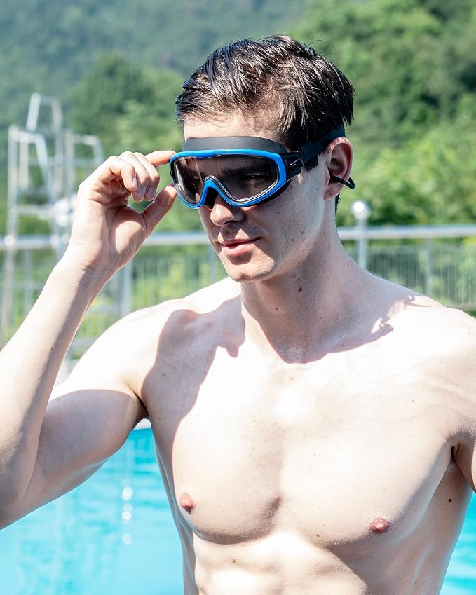 Adult Swimming Goggles,Leak-Proof,Anti-Fog Pool Glasses,Wide View Swim Goggles with Ear Plugs and Nose Clip-StrideForce Fitness
