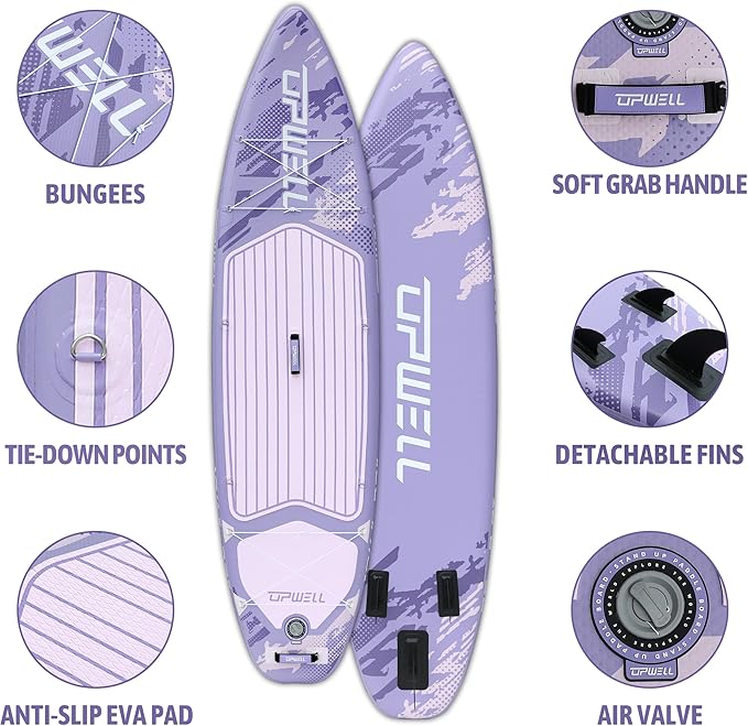 UPWELL 10'6"/11'/11'6" Inflatable Paddle Board, Stand Up Paddlboard for Youth & Adults, Stable Design, Premium SUP Accessories, Backpack, Leash, Hand Pump, Fins-StrideForce Fitness