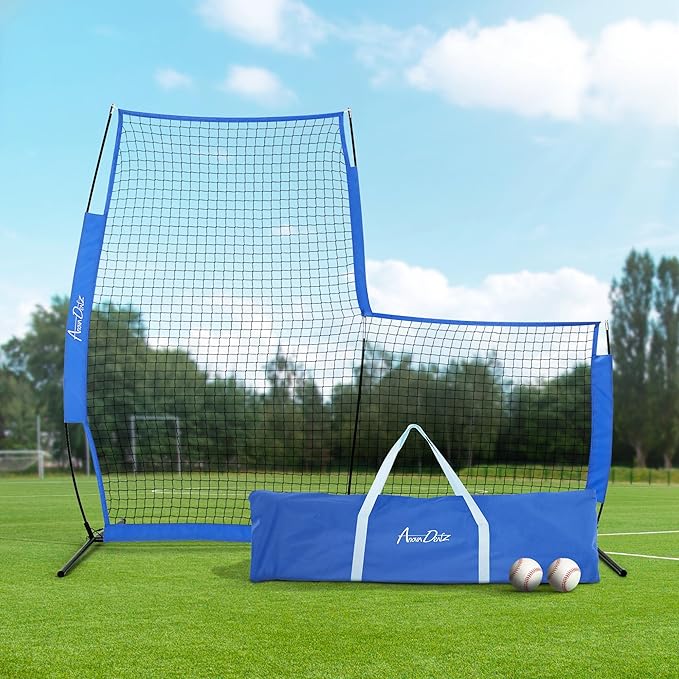 Yes4All Portable L-Screen Baseball 7x7ft with 2 Baseballs, Rubber Wheels - L Screen Baseball for Batting Cage, Protective Pitching Screen Net Double Layers, Carry Bag Included-StrideForce Fitness