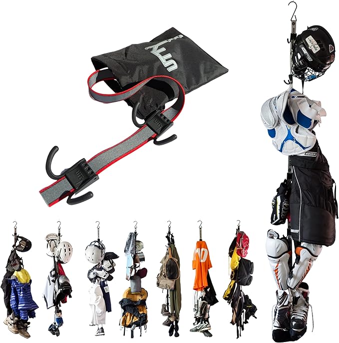 UTTY Hanging Multipurpose Portable Hockey Drying Rack - Durable Gear Keeper & Sports Equipment Organizer - 6 Durable Adjustable Hooks Support Light to Heavy Weight for Home, Travel & Outdoor Use-StrideForce Fitness